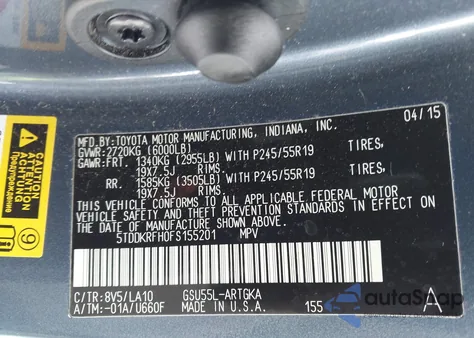 2015 Toyota Highlander Limited V6 from USA, damaged, VIN 5TDDKRFH0FS155201